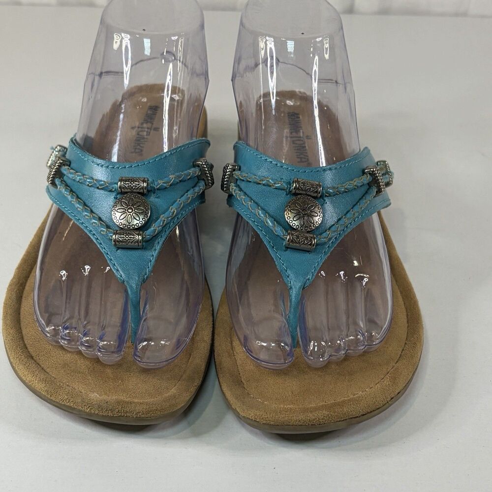 Minnetonka Silverthorne 360 Womens Turquoise Flip-Flops Sandals Beads Shoes 9